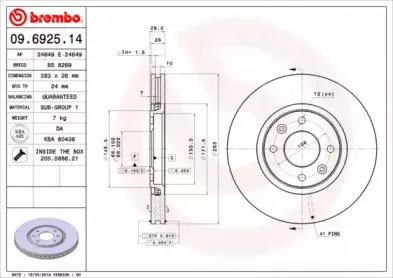 09.6925.14 BREMBO Тормозной диск