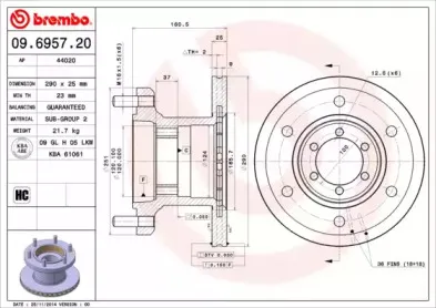 09.6957.20 BREMBO Тормозной диск