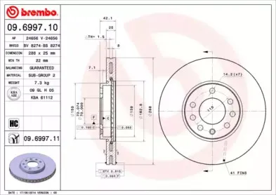 09.6997.11 BREMBO Тормозной диск