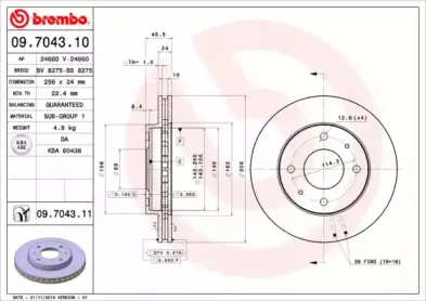 09.7043.10 BREMBO Тормозной диск