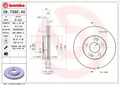 09.7292.40 BREMBO Тормозной диск