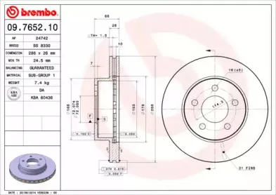 09.7652.10 BREMBO Тормозной диск