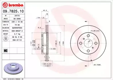 09.7825.10 BREMBO Тормозной диск
