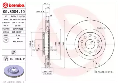09.8004.11 BREMBO Тормозной диск