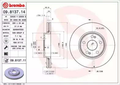 09.8137.14 BREMBO Тормозной диск