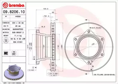 09.8206.10 BREMBO Тормозной диск
