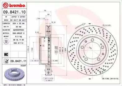 09.8421.11 BREMBO Тормозной диск