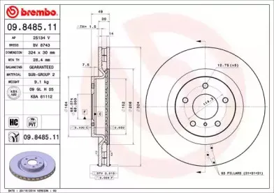 09.8485.11 BREMBO Тормозной диск