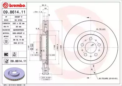 09.8614.11 BREMBO Тормозной диск