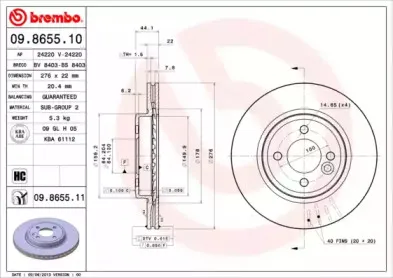 09.8655.10 BREMBO Тормозной диск
