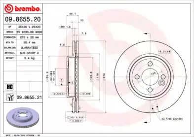 09.8655.21 BREMBO Тормозной диск