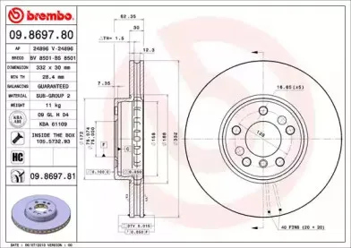 09.8697.80 BREMBO Тормозной диск