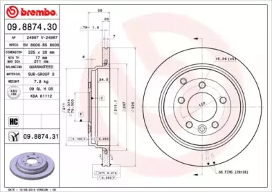 09.8874.30 BREMBO Тормозной диск