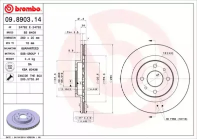 09.8903.14 BREMBO Тормозной диск