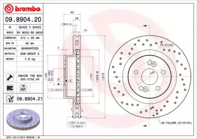 09.8904.21 BREMBO Тормозной диск