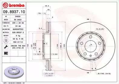 09.8937.10 BREMBO Тормозной диск