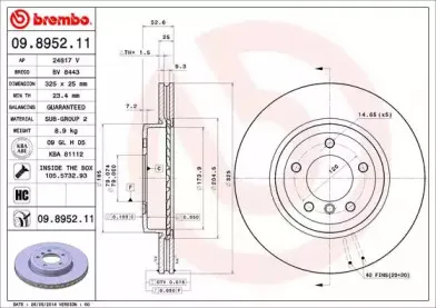 09.8952.11 BREMBO Тормозной диск