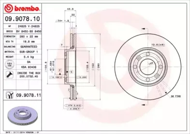 09.9078.11 BREMBO Тормозной диск
