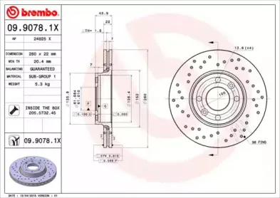 09.9078.1X BREMBO Тормозной диск