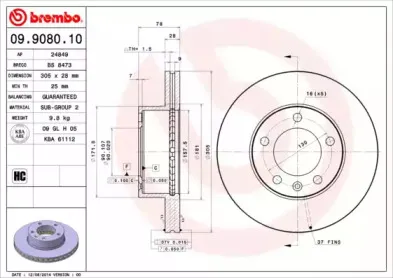 09.9080.10 BREMBO Тормозной диск