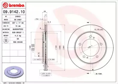 09.9142.10 BREMBO Тормозной диск
