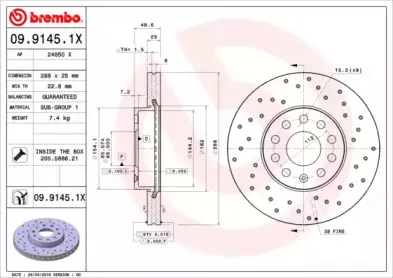 09.9145.1X BREMBO Тормозной диск