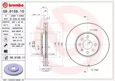 09.9159.11 BREMBO Тормозной диск