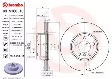 09.9166.10 BREMBO Тормозной диск