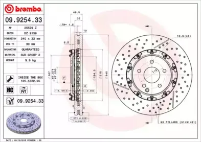 09.9254.33 BREMBO Тормозной диск