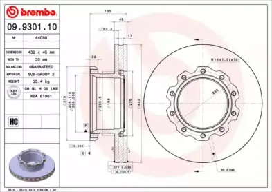09.9301.10 BREMBO Тормозной диск