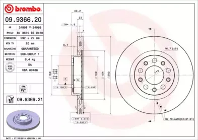 09.9366.21 BREMBO Тормозной диск