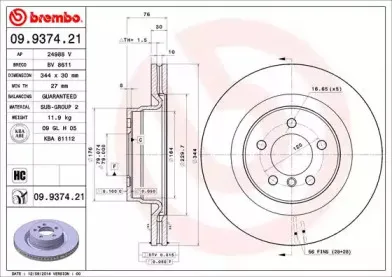 09.9374.21 BREMBO Тормозной диск