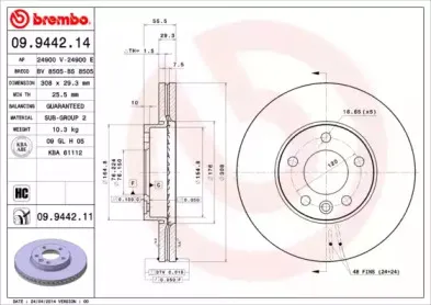 09.9442.14 BREMBO Тормозной диск
