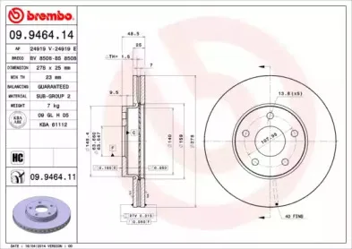 09.9464.11 BREMBO Тормозной диск