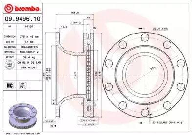 09.9496.10 BREMBO Тормозной диск