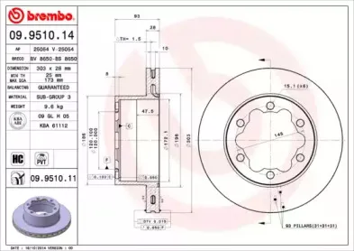 09.9510.14 BREMBO Тормозной диск
