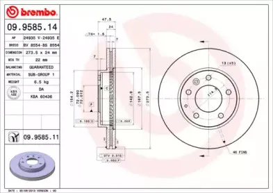 09.9585.14 BREMBO Тормозной диск