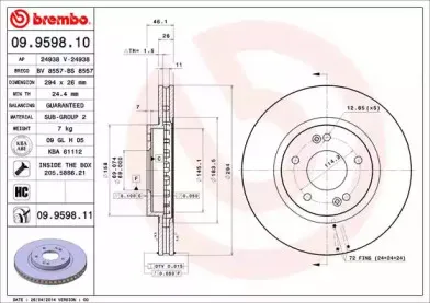 09.9598.10 BREMBO Тормозной диск