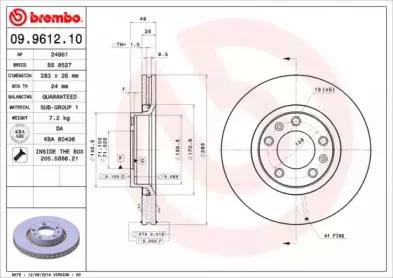 09.9612.10 BREMBO Тормозной диск
