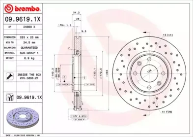 09.9619.1X BREMBO Тормозной диск