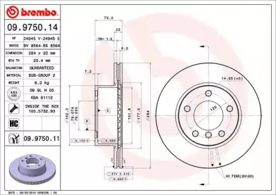 09.9750.14 BREMBO Тормозной диск