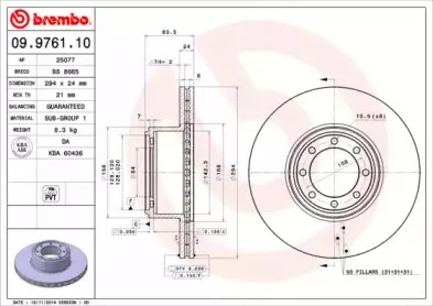 09.9761.10 BREMBO Тормозной диск