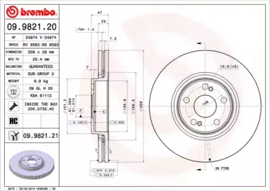 09.9821.20 BREMBO Тормозной диск