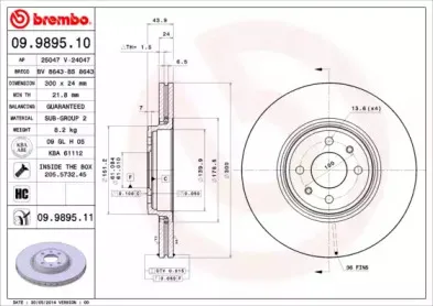 09.9895.11 BREMBO Тормозной диск