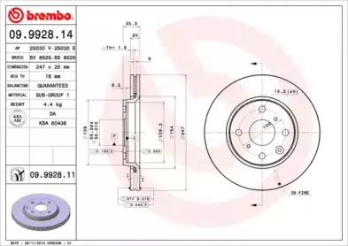 09.9928.14 BREMBO Тормозной диск