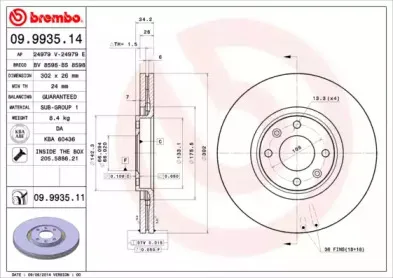 09.9935.14 BREMBO Тормозной диск