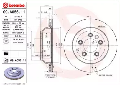 09.A056.11 BREMBO Тормозной диск