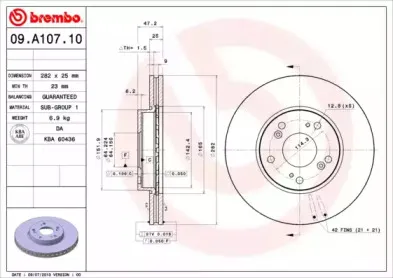 09A10710 BREMBO Тормозной диск