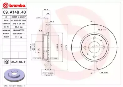 09.A148.41 BREMBO Тормозной диск