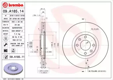09.A185.11 BREMBO Тормозной диск